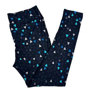 LuLaRoe Black Charcoal Gray Turquoise Blue Triangles Leggings Tall & Curvy TC